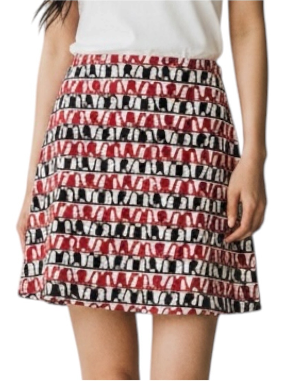 Talbots Red & Black Bold Print Skirt NWOT Size 10P Career OfficeCore School
